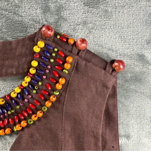 VTG Max Mara Sportmax Linen Dress Women M Beaded Neck Italy Resort Luxury Brown - Picture 12 of 14